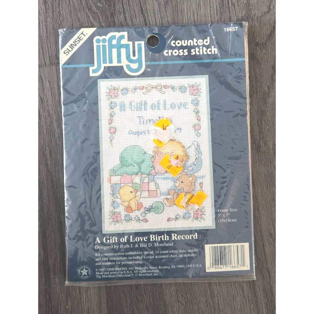 Sunset Jiffy A Gift of Love Birth Record‎ Counted Cross Stitch Kit 16657